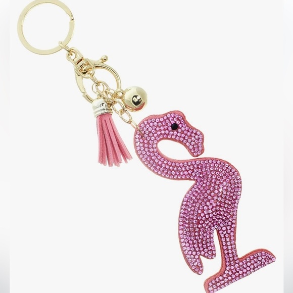 Accessories - Crystal Pink Flamingo bedazzled bag charm with gold hardware
